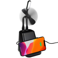 16876.30 - Настольный органайзер с зарядкой, лампой, вентилятором и подсветкой логотипа powerTower, черный