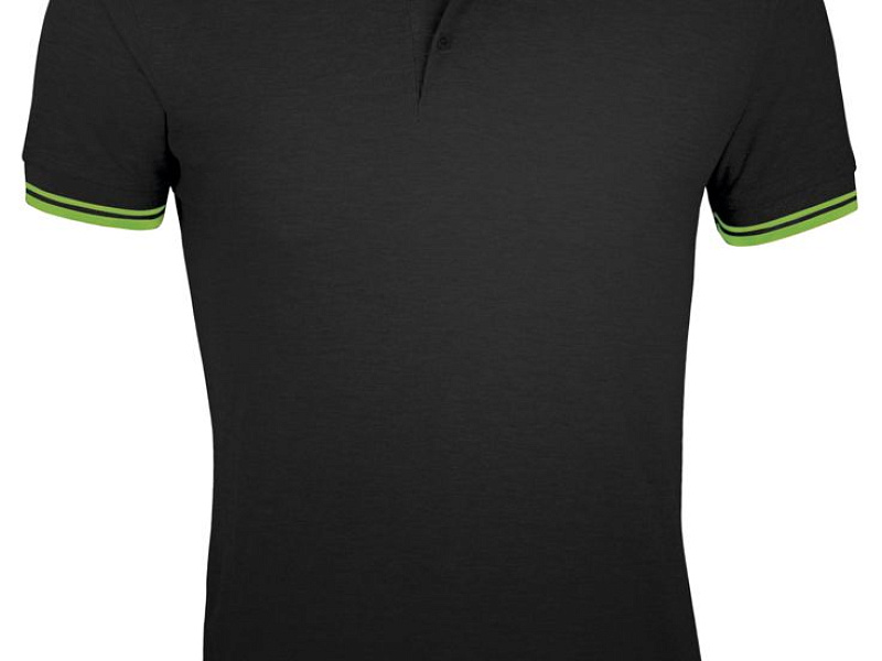 Рубашка поло мужская Pasadena Men 200 с контрастной отделкой, черная с зеленым