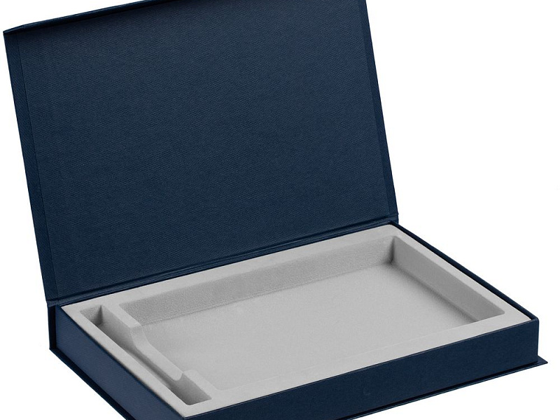 Коробка Silk с флокированным ложементом под ежедневник и ручку, ver. 2, темно-синяя