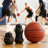 Складная бутылка для воды Basketball Flex, черная