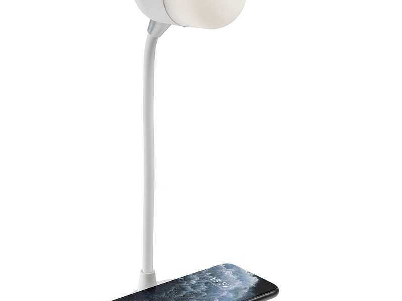 Лампа с колонкой и беспроводной зарядкой lampaTon, белая