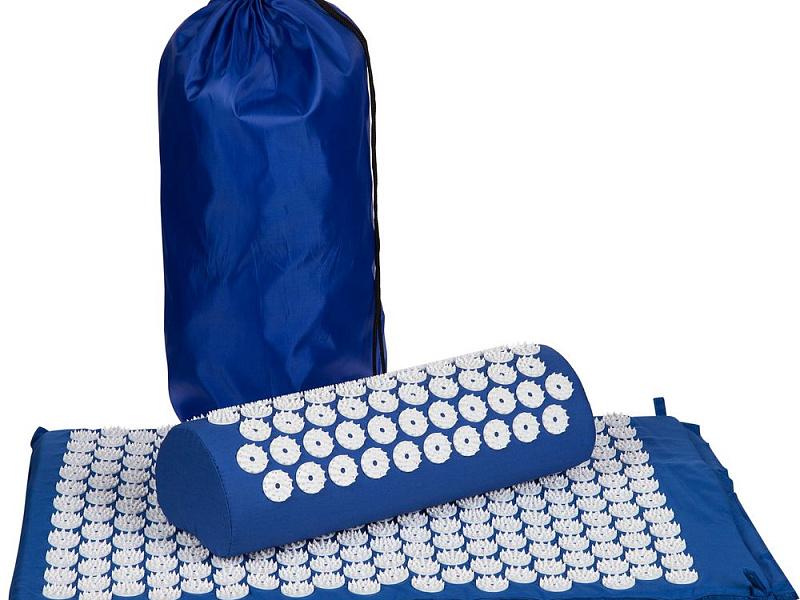 Массажный акупунктурный коврик с валиком Iglu, синий с белым