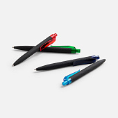 Ручка шариковая Prodir QS01 PRT-T Soft Touch, черная с голубым