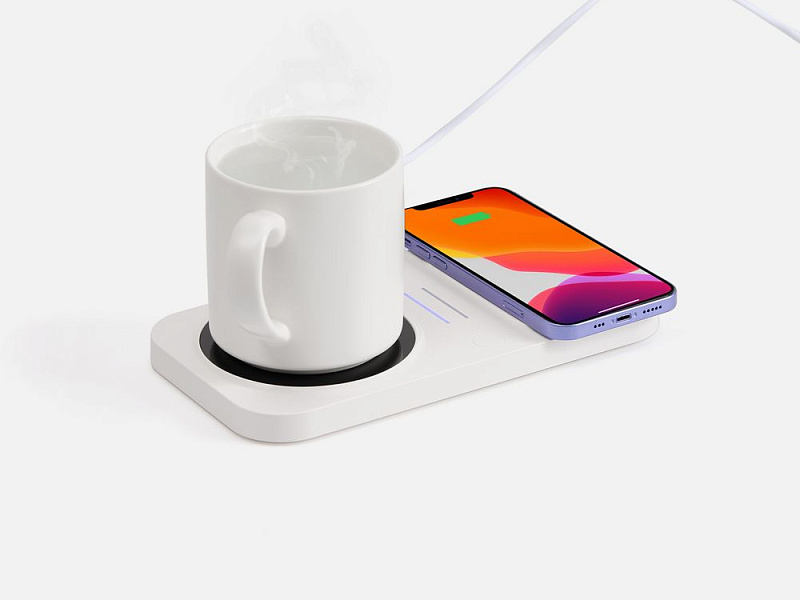 Беспроводное зарядное устройство с подогревом кружки Hot Task, белое