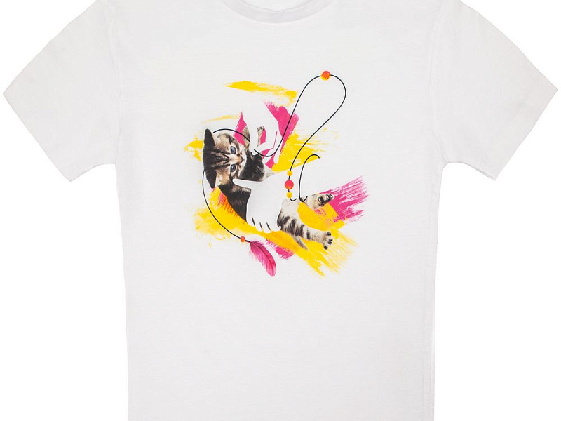 Футболка детская «Обними кота», белая