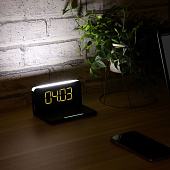 Часы настольные с беспроводным зарядным устройством Pitstop, черные