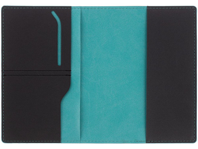 Обложка для паспорта Multimo, черная с бирюзовым