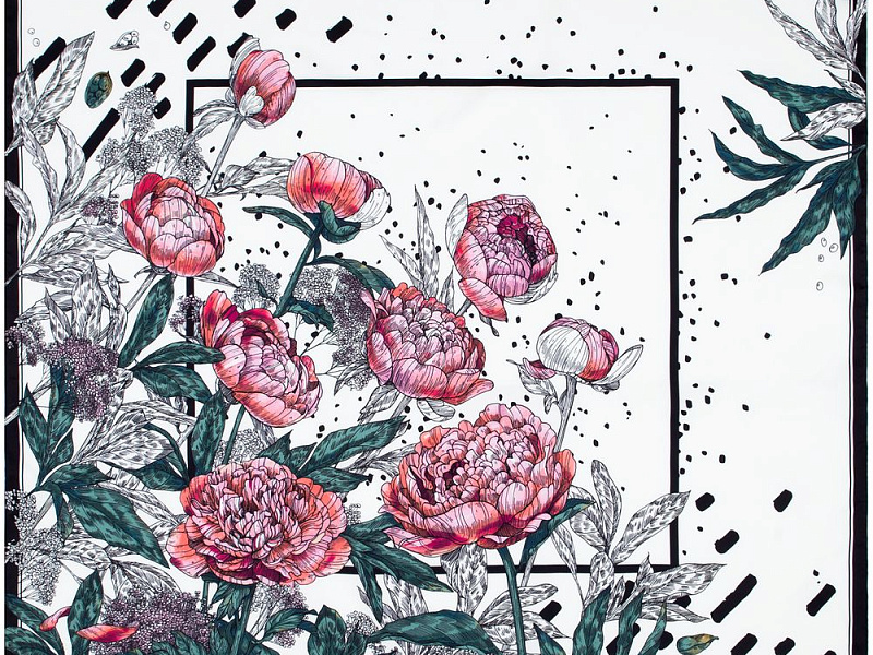 Платок шелковый Delicate, пионы