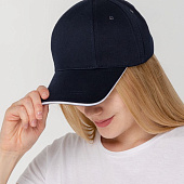 Бейсболка Canopy, темно-синяя с белым кантом