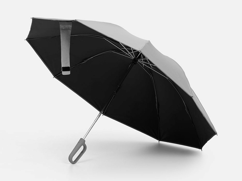 Зонт обратного сложения с ручкой-карабином Foldberry, серый