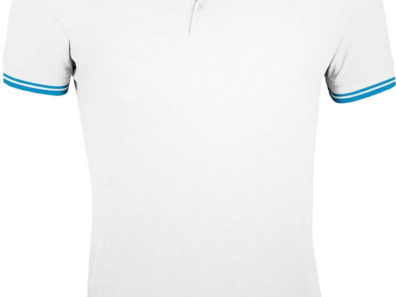 Рубашка поло мужская Pasadena Men 200 с контрастной отделкой, белая с голубым