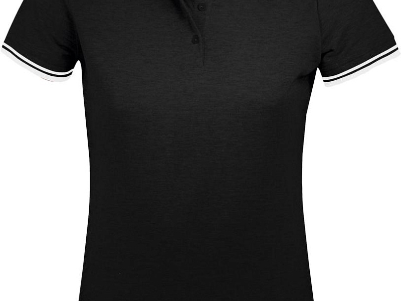 Рубашка поло женская Pasadena Women 200 с контрастной отделкой, черная с белым