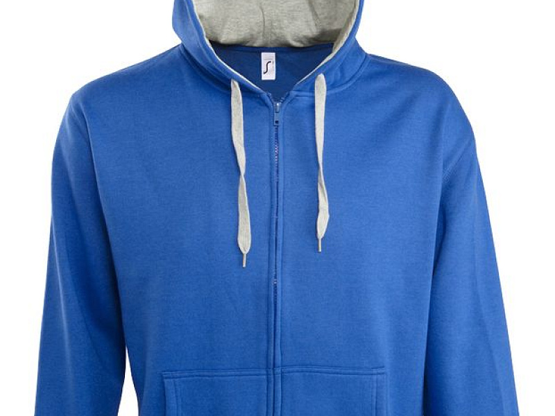 Толстовка мужская на молнии Soul Men 290 с контрастным капюшоном, ярко-синяя