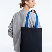 Холщовая сумка BrighTone, черная с ярко-синими ручками