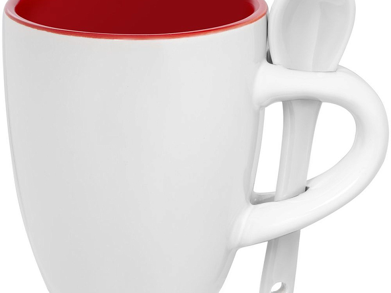 Кофейная кружка Pairy с ложкой, красная с белой