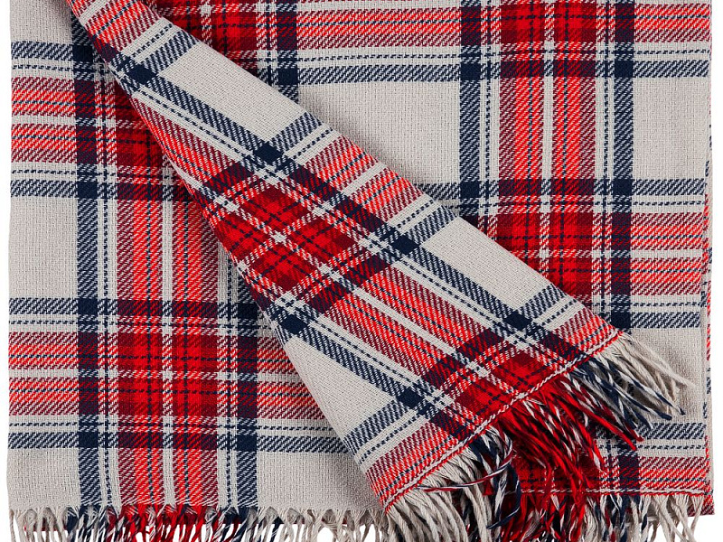 Плед «Валдай», бежевый с красным и синим