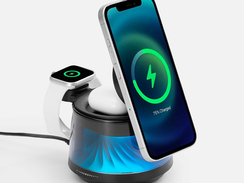 Bluetooth-колонка с подсветкой и беспроводной зарядкой Quantium, черная