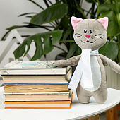 Мягкая игрушка Beastie Toys, котик с белым шарфом