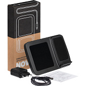 Станция беспроводной зарядки с часами и календарем и подсветкой логотипа Novem, черная