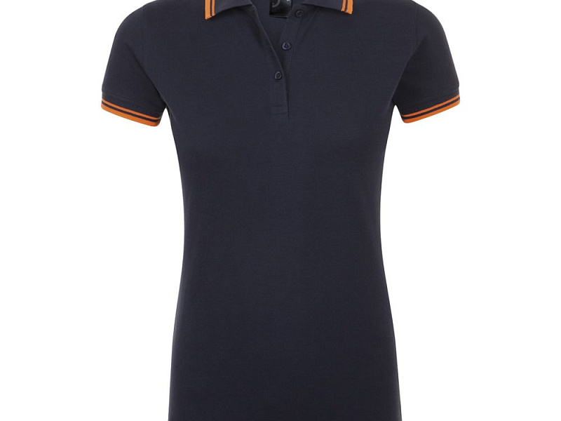 Рубашка поло женская Pasadena Women 200 с контрастной отделкой, темно-синяя (navy) с неоново-оранжевым