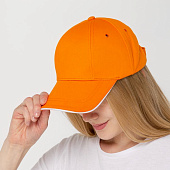 Бейсболка Canopy, оранжевая с белым кантом