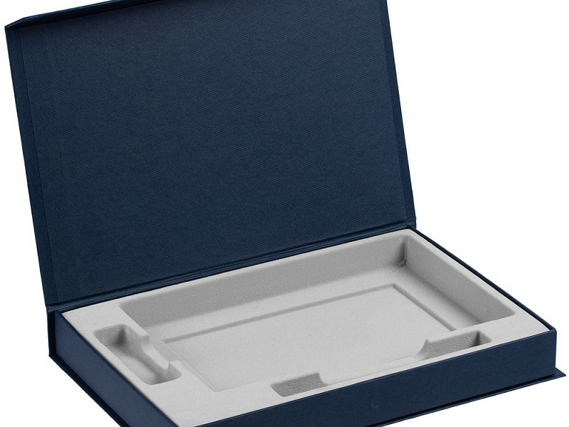 Коробка Silk с ложементом под ежедневник 13x21 см, флешку и ручку, ver. 2, темно-синяя