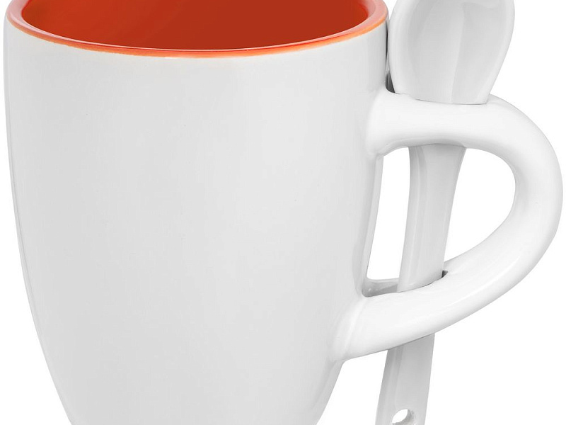 Кофейная кружка Pairy с ложкой, оранжевая с белой
