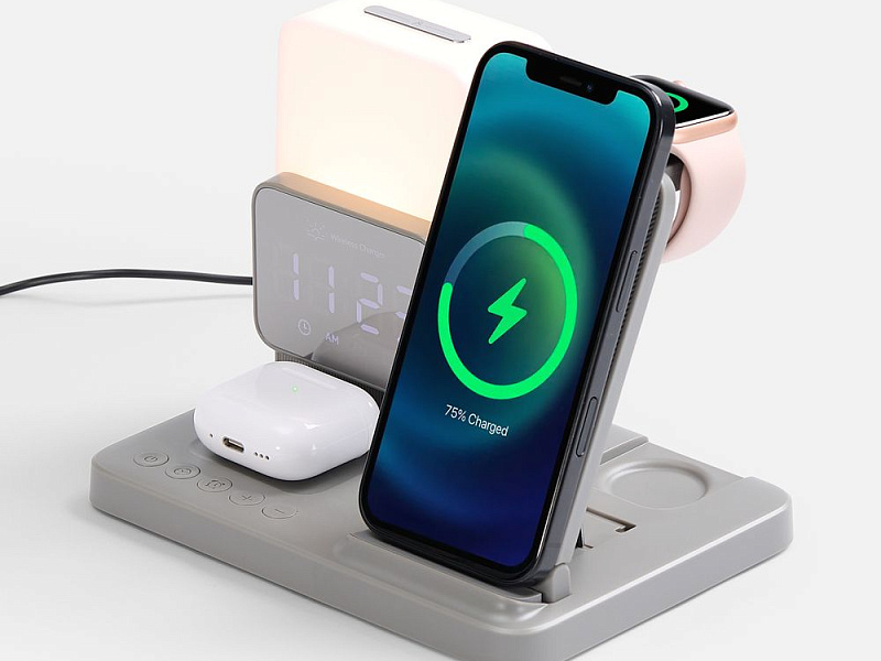 Зарядная станция с электронными часами и подсветкой Large Charge ver.3, серая