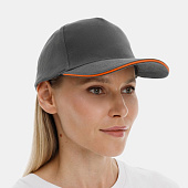 Бейсболка Long Beach, серая с оранжевым