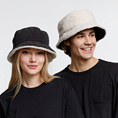 Панама Bucket двусторонняя утепленная, темно-серая с бежевым