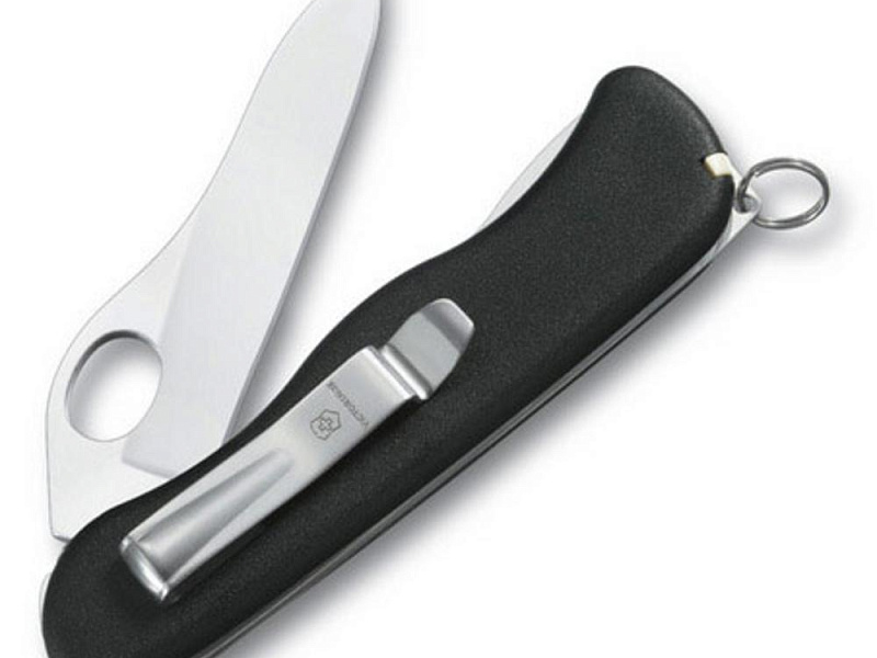 Солдатский нож с фиксатором лезвия Sentinel One Hand Clip, черный