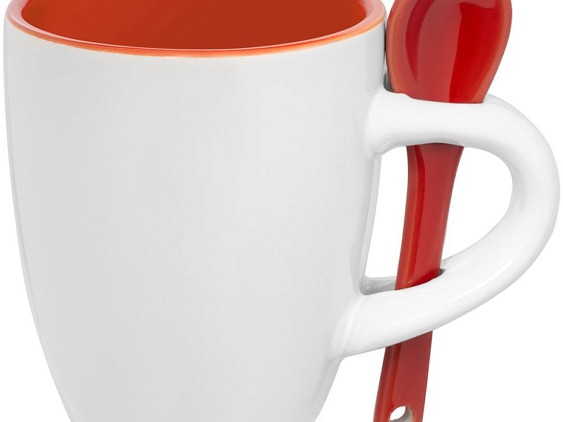Кофейная кружка Pairy с ложкой, оранжевая с красной
