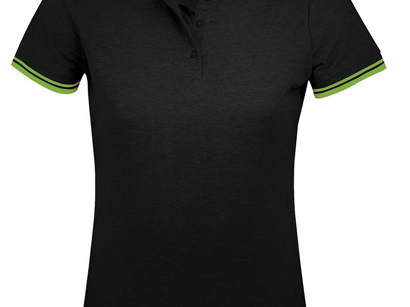 Рубашка поло женская Pasadena Women 200 с контрастной отделкой, черная с зеленым