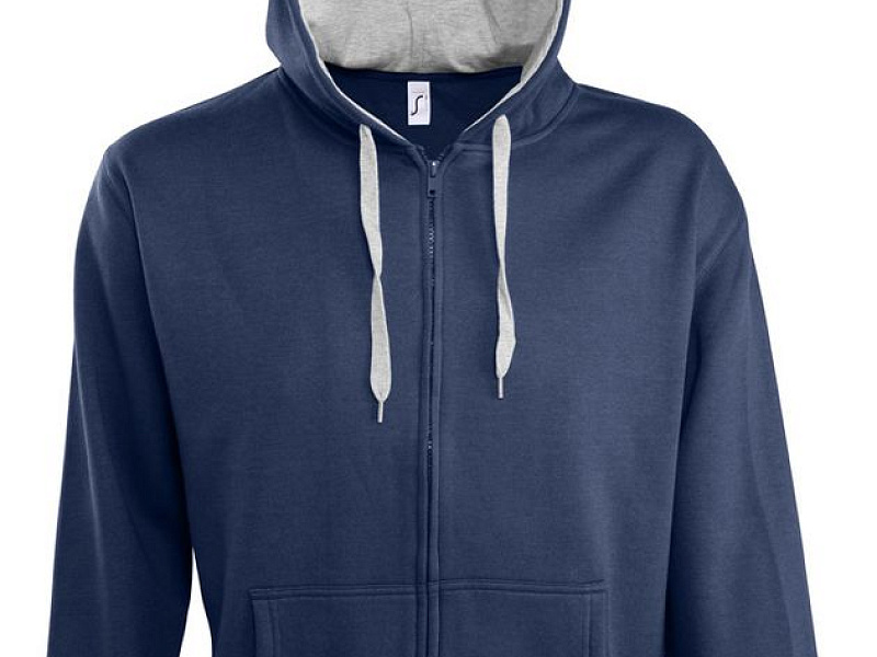 Толстовка мужская на молнии Soul Men 290 с контрастным капюшоном, темно-синяя