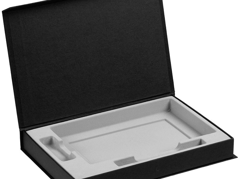 Коробка Silk с ложементом под ежедневник 13x21 см, флешку и ручку, ver. 2, черная