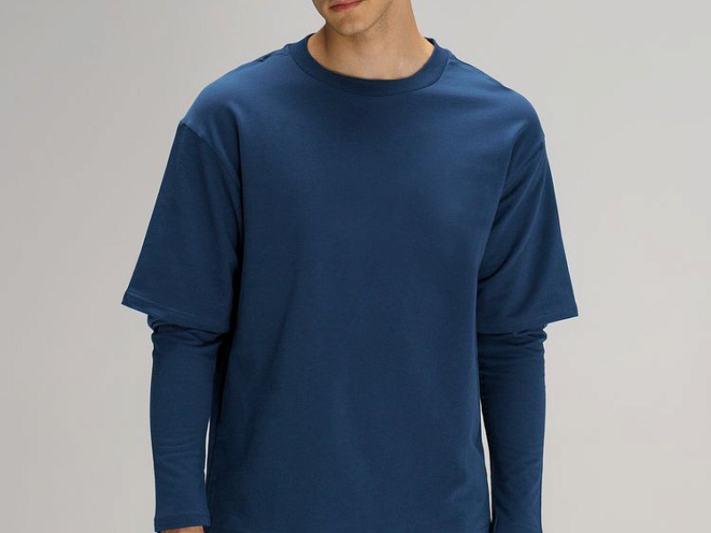 Футболка оверсайз с двойным рукавом Kosmos, темно-синяя