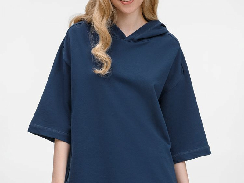 Футболка оверсайз унисекс с капюшоном Neofit, темно-синяя