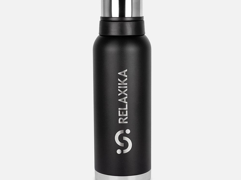 Термос Relaxika 1200 со стикерпаком, черный