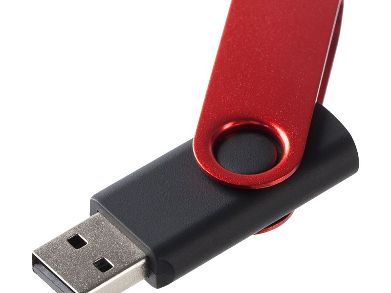 Флешка Twist Color, черная с красным,16 Гб