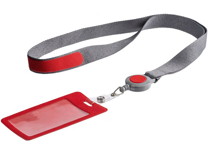 Чехол для пропуска с лентой и ретрактором Devon, красный