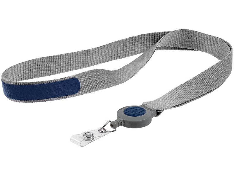 Лента для бейджа с ретрактором Devon, серая с синим