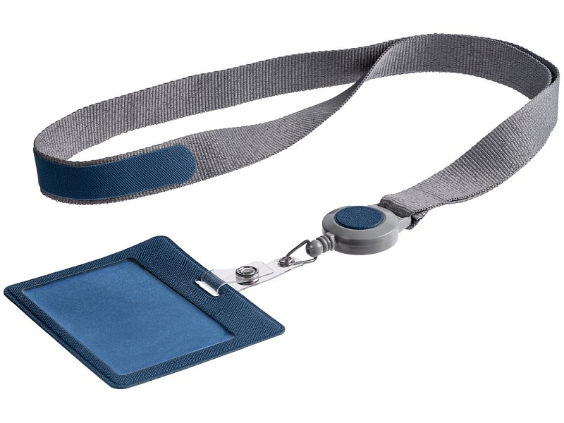 Чехол для карточки с лентой и ретрактором Devon, синий