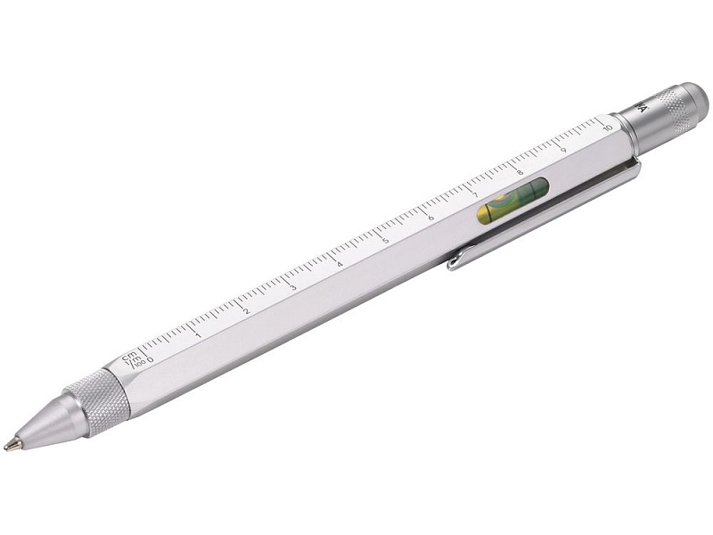 Ручка шариковая Construction, мультиинструмент, серебристая