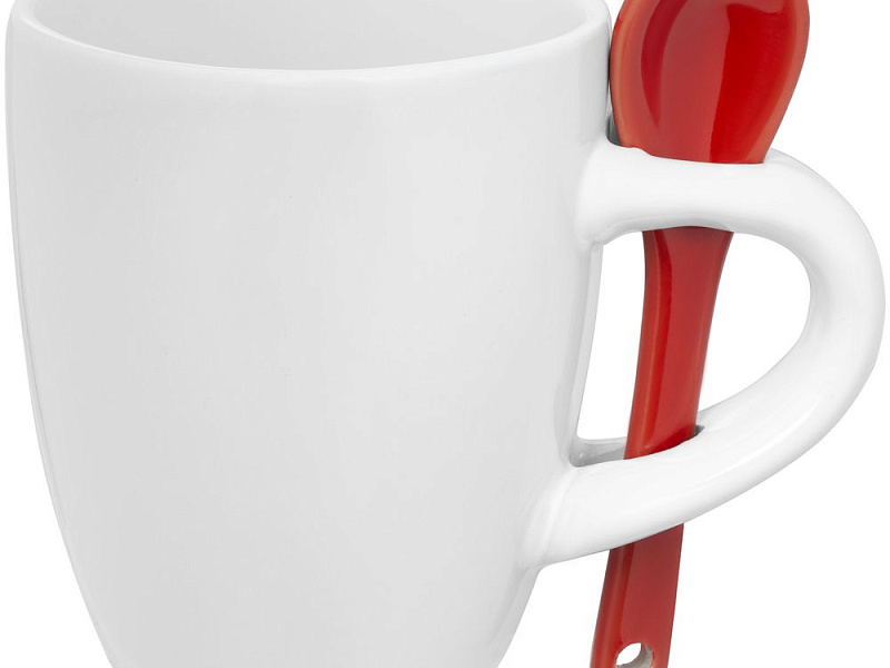 Кофейная кружка Pairy с ложкой, белая с красной