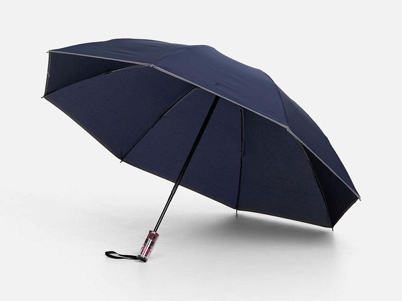 Зонт наоборот складной Futurum со светоотражающим кантом, темно-синий