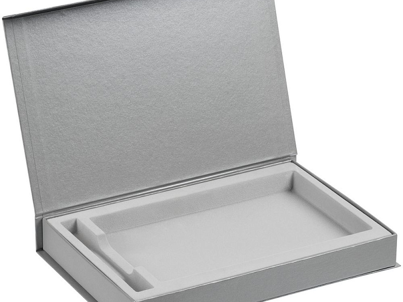 Коробка Silk с флокированным ложементом под ежедневник и ручку, ver. 2, серая
