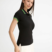 Рубашка поло женская Pasadena Women 200 с контрастной отделкой, черная с зеленым