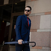 Зонт-трость Magic с проявляющимся цветочным рисунком, темно-синий