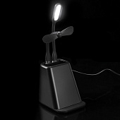 Настольный органайзер с зарядкой, лампой, вентилятором и подсветкой логотипа powerTower, черный
