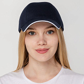 Бейсболка Canopy, темно-синяя с белым кантом